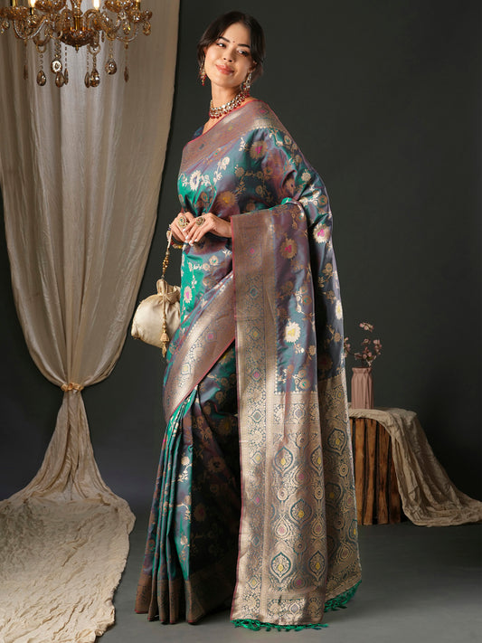 Heritage Grey Banarasi Silk Blend Saree