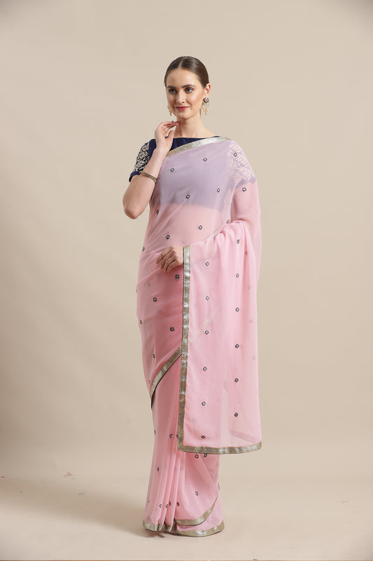 Soft Baby-Pink Georgette Saree
