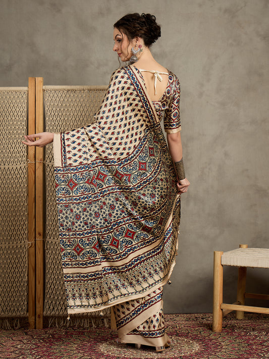 Elegant Ajrakh Print Statement Saree