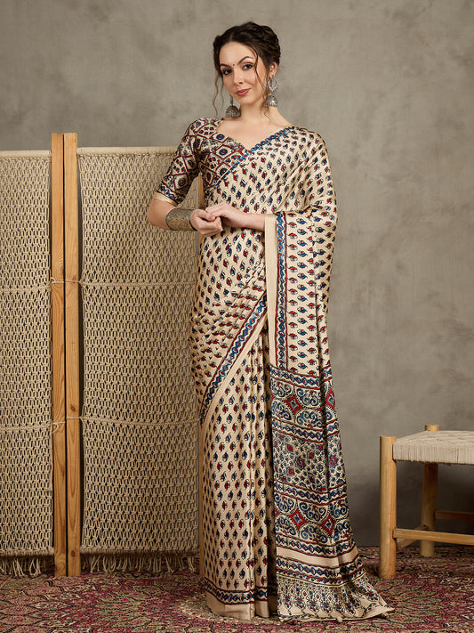 Elegant Ajrakh Print Statement Saree