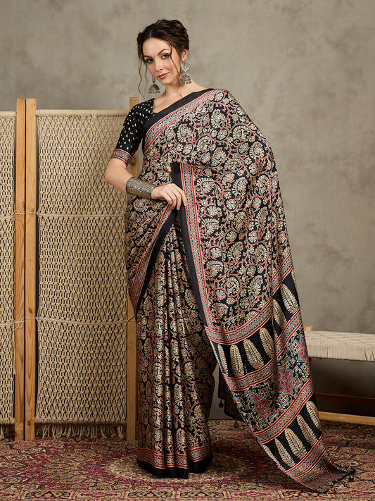 Classic Handcrafted Ajrakh Print Saree