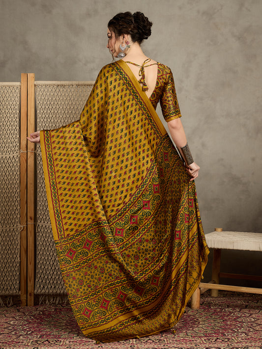 Classic Golden Mustard Printed Saree