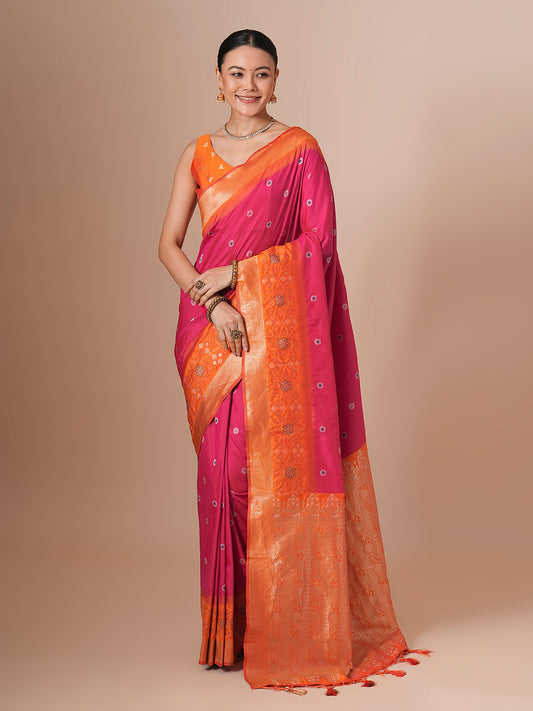 Red & Orange Silk Saree