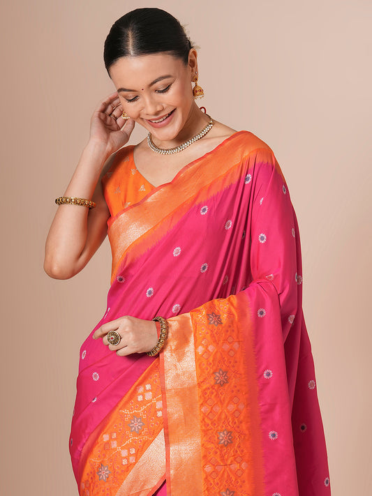 Red & Orange Silk Saree