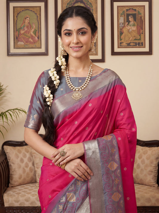 Rani Pink Woven Art Silk Kanjeevaram Saree
