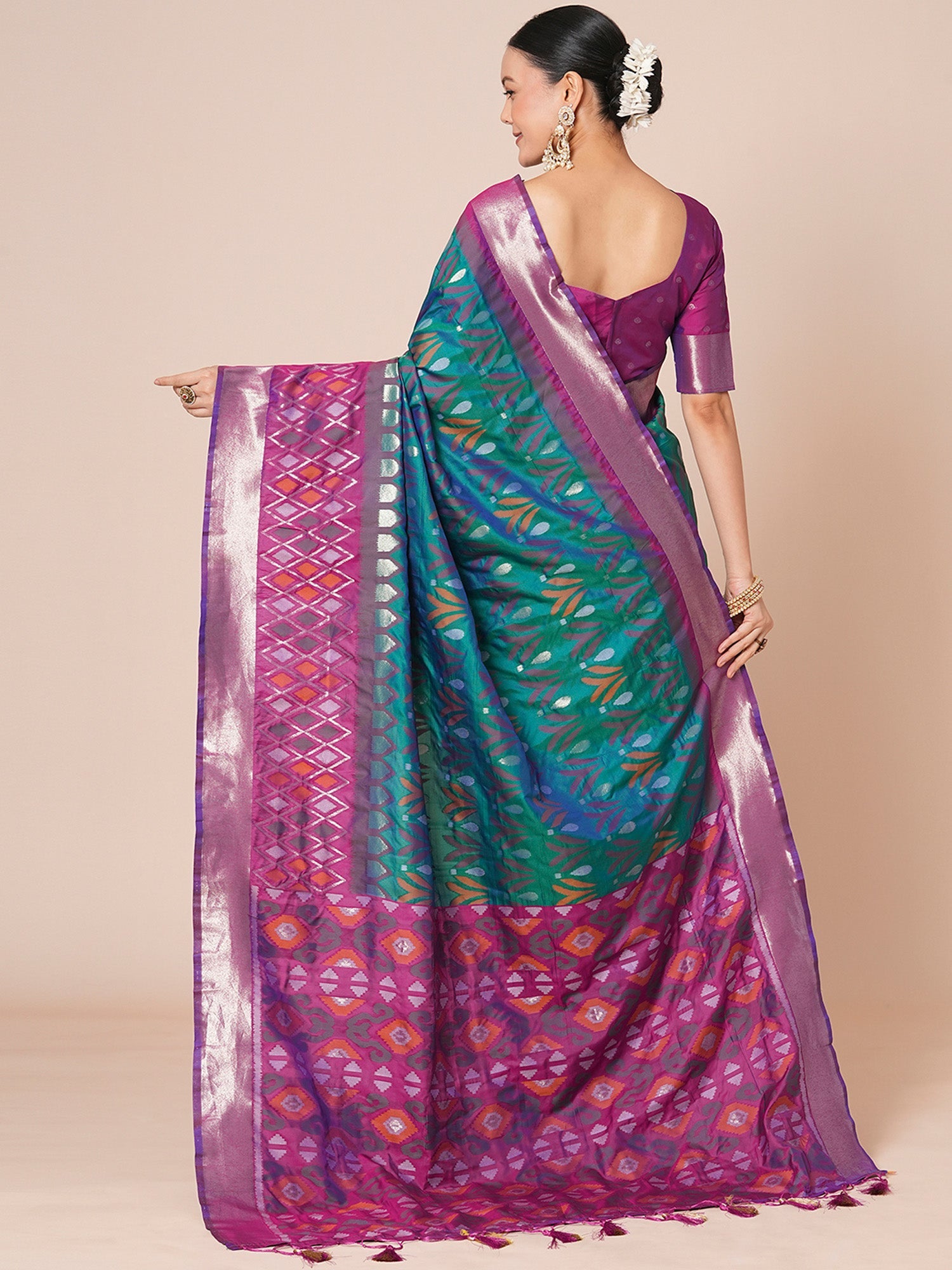 Teal Green Silk Blend Banarasi Silk Saree - Ressa