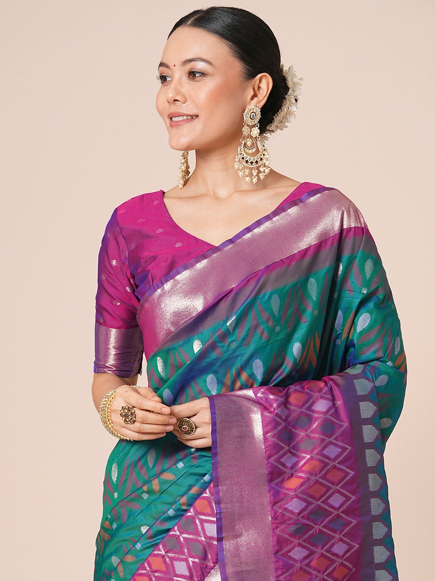 Teal Green Silk Blend Banarasi Silk Saree - Ressa