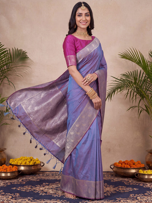 Steel Blue  Silk Blend Saree