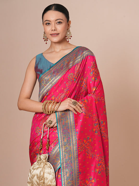 Pink Silk Blend Banarasi Silk Saree