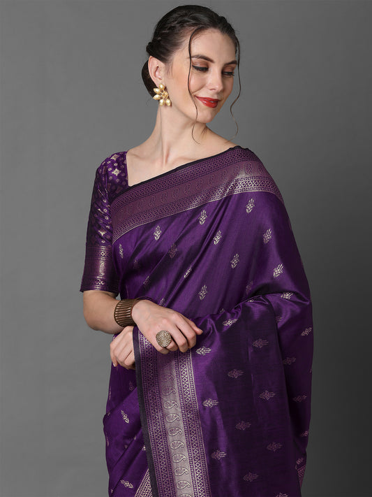 Deep Royal Purple Pure Banarasi Silk Saree