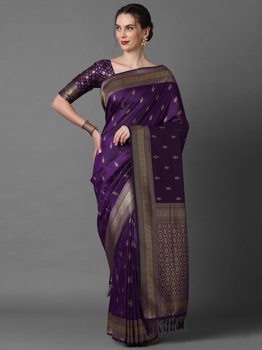 Deep Royal Purple Pure Banarasi Silk Saree