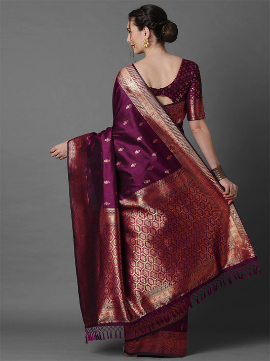 Vibrant Magenta-Purple Pure Banarasi Katan Silk Saree