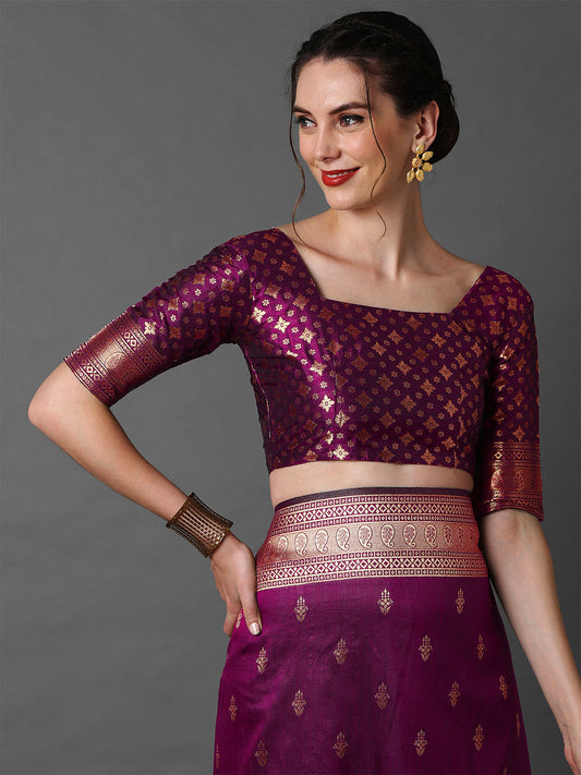 Vibrant Magenta-Purple Pure Banarasi Katan Silk Saree
