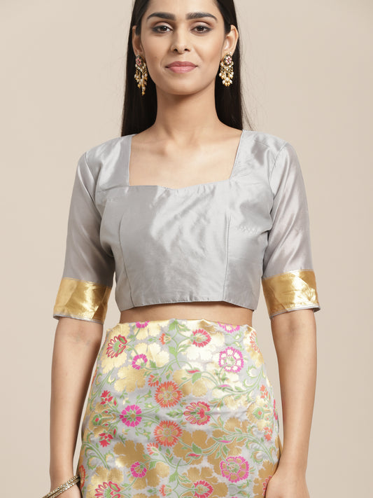 Soft Silver-Grey Pure Banarasi Silk Saree