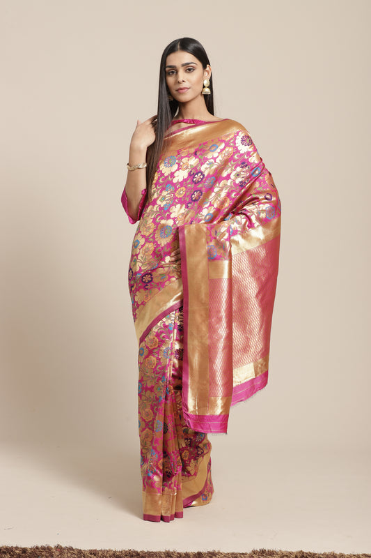 Vibrant Magenta-Pink Pure Banarasi Silk Saree