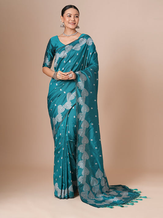 Teal Blue Silk Blend Saree