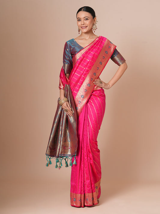 Rani Pink Banarasi Silk Saree