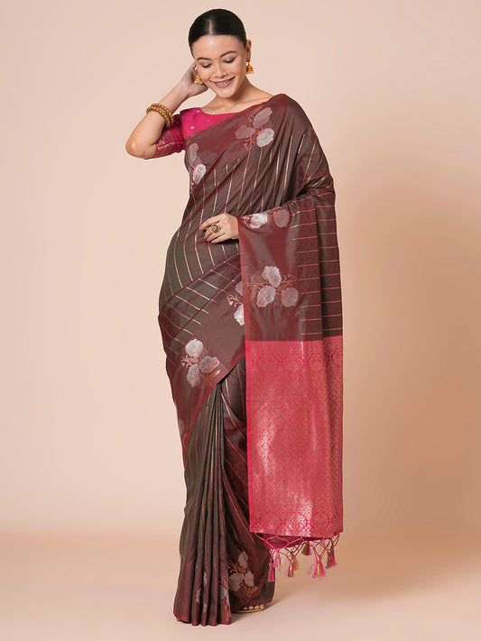 Olive green Banarasi Silk Saree