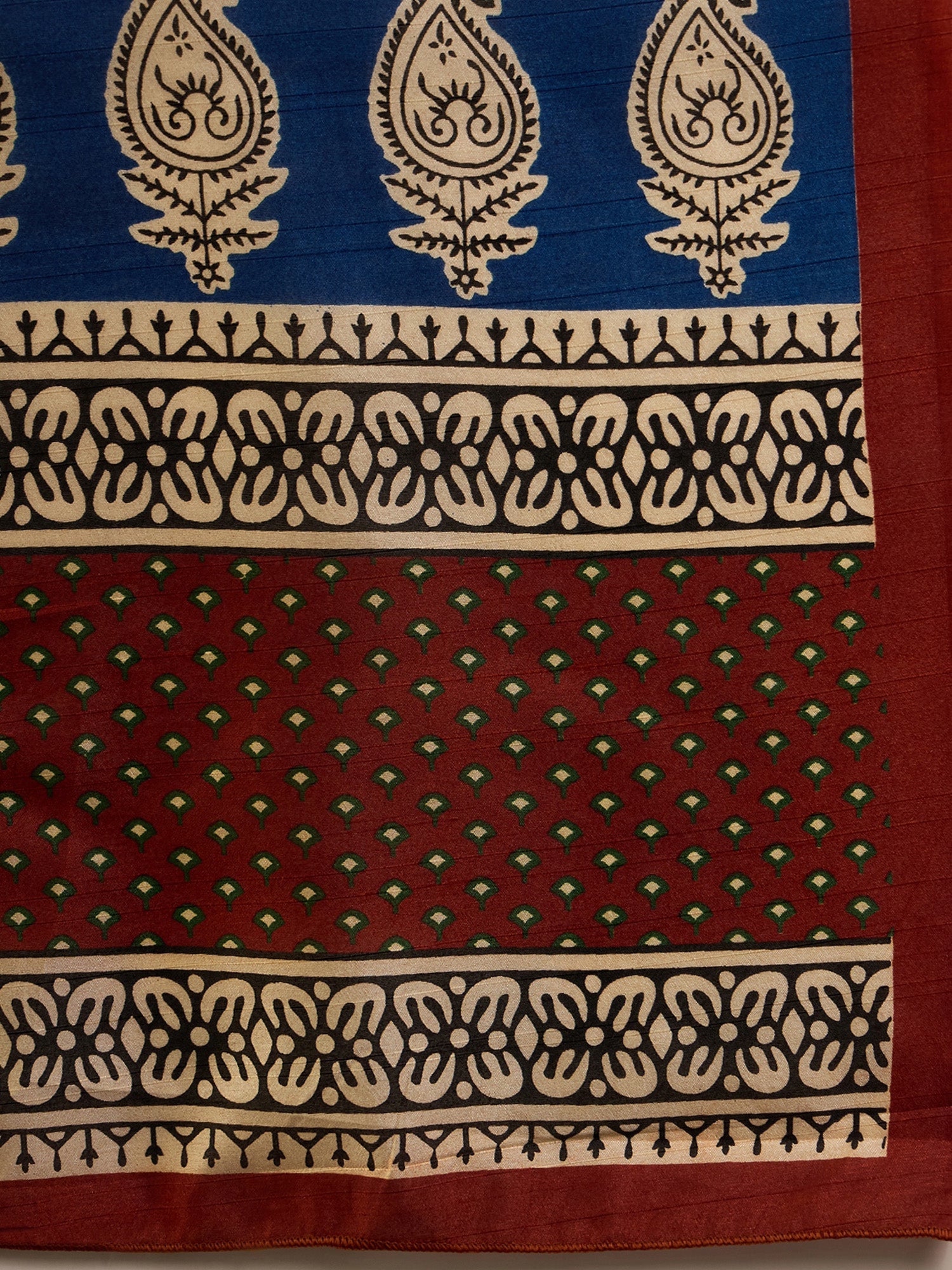 Black Bhagalpuri Silk Block Printed Saree - Ressa