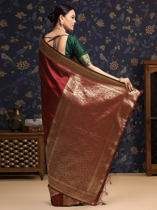 Marron Silk Banarasi Saree