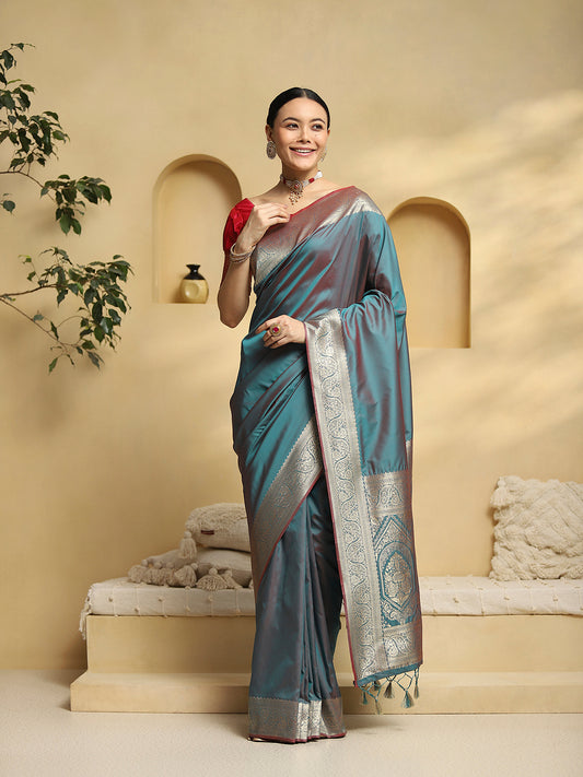 Teal Green Banarasi Silk Saree