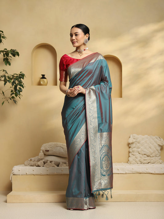 Teal Green Banarasi Silk Saree