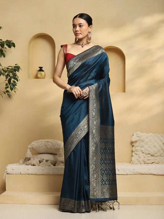 Teal Green Banarasi Silk Blend Saree