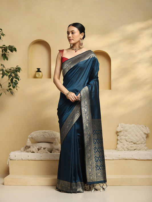 Teal Green Banarasi Silk Blend Saree