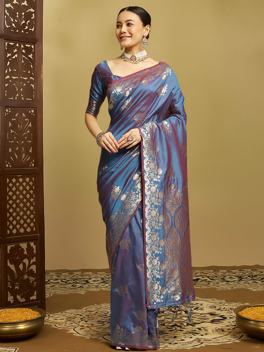 Teal Banarasi Silk Saree with Gold Zari Weave