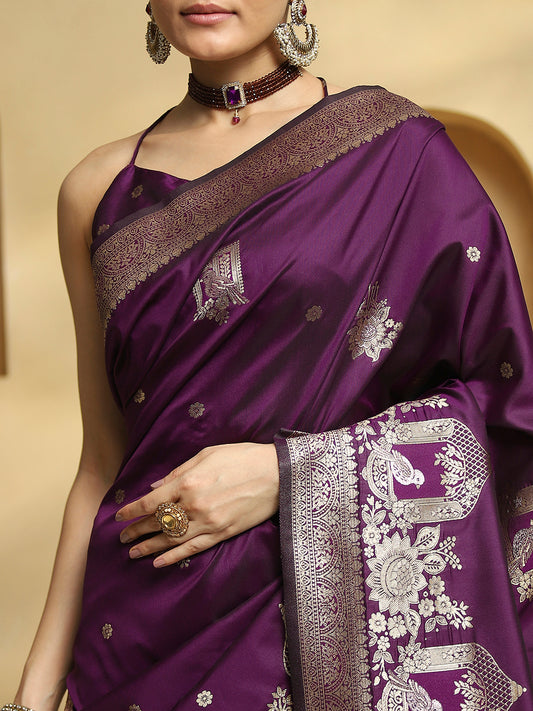 Pure Silk Banarasi Saree in Deep Purple