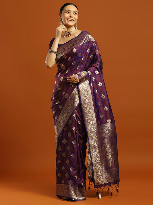 Silk Blend Heritage Banarasi Style Zari Woven Saree