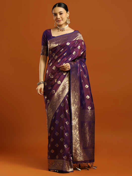 Silk Blend Heritage Banarasi Style Zari Woven Saree