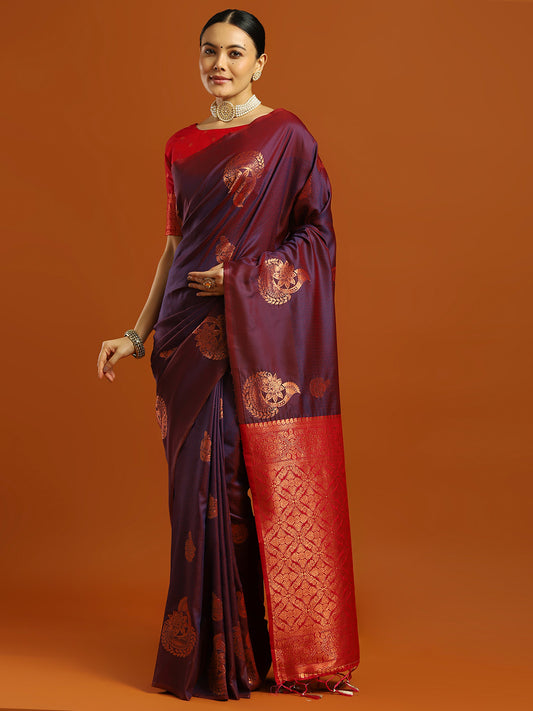 Deep Purple Kanjivaram Silk Saree