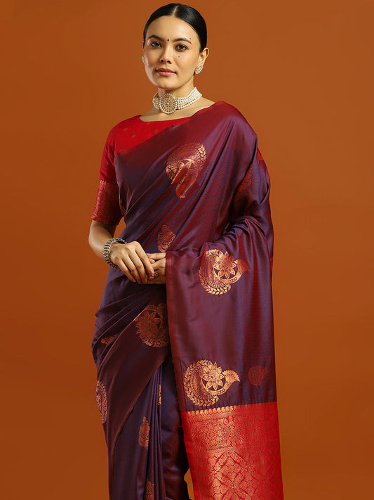 Deep Purple Banarasi Silk Saree