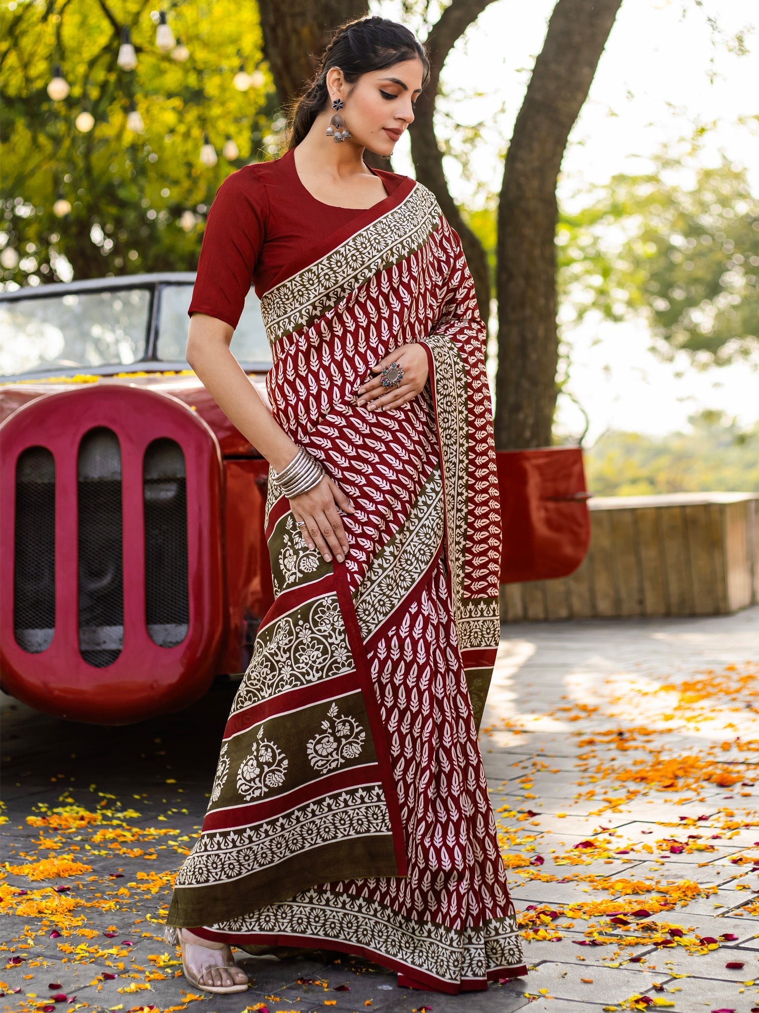 Maroon Bhagalpuri Silk Saree - Ressa