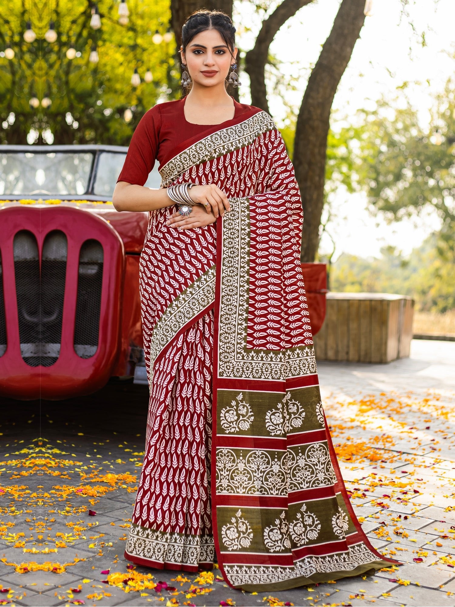 Maroon Bhagalpuri Silk Saree - Ressa