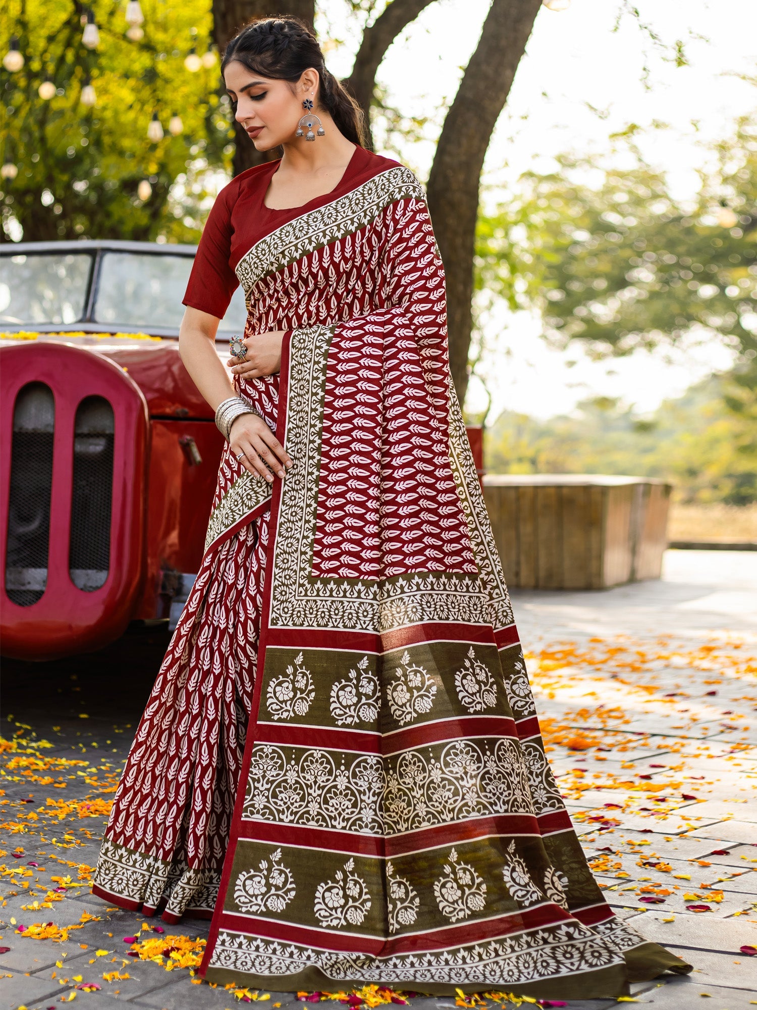 Maroon Bhagalpuri Silk Saree - Ressa