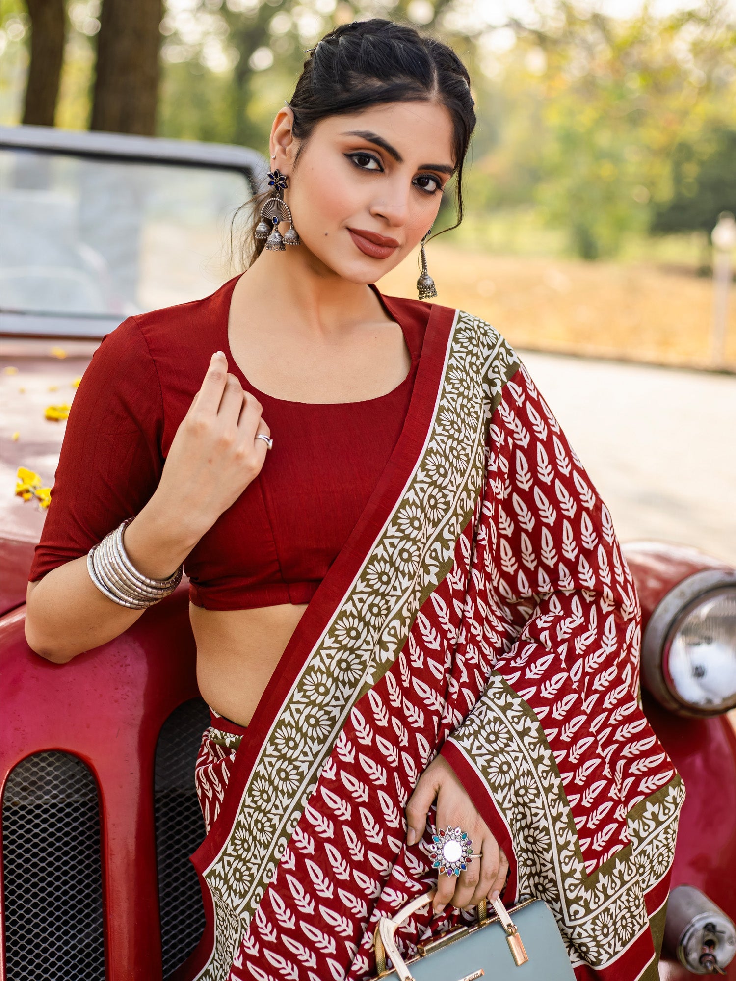 Maroon Bhagalpuri Silk Saree - Ressa