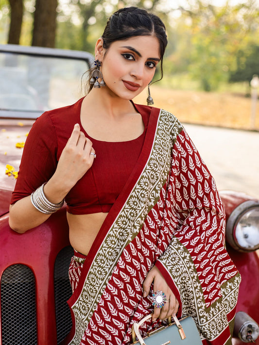 Maroon Bhagalpuri Silk Saree - Ressa