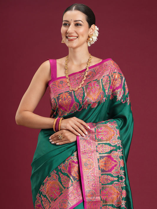 Emerald Green Silk Patola Print Saree