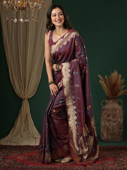 Wine & Teal Banarasi Silk Ikat Weaving