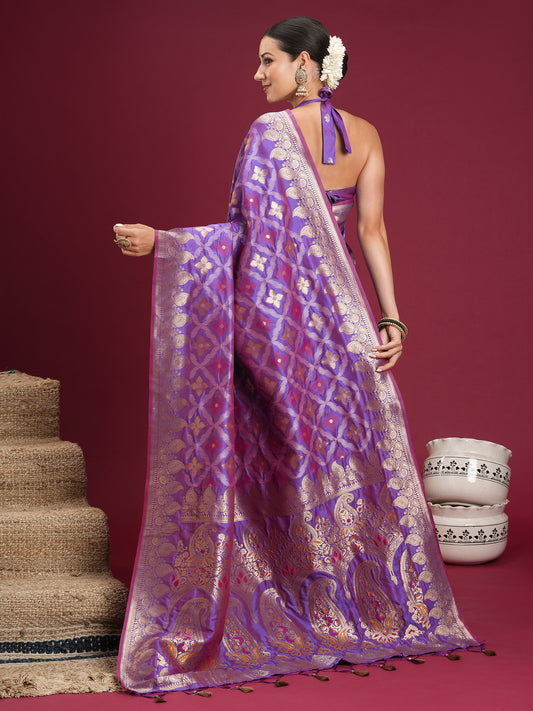 Lavender & Purple Banarasi Silk Blend Saree