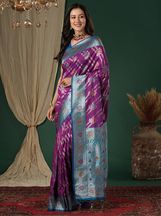 Purple Silk Leheriya Saree