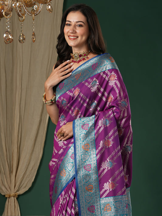 Purple Silk Leheriya Saree