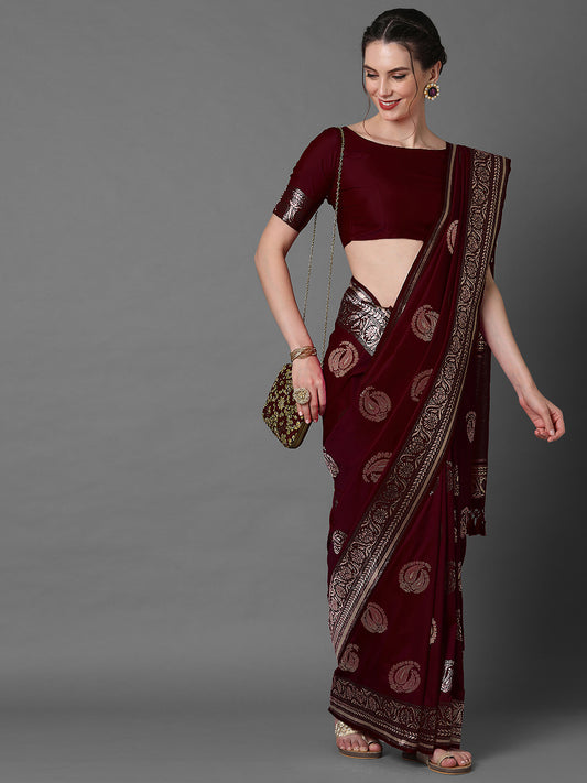 Deep Wine-Maroon Pure Banarasi Katan Silk Saree