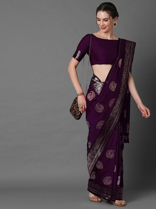Deep Royal Purple Banarasi Silk Saree