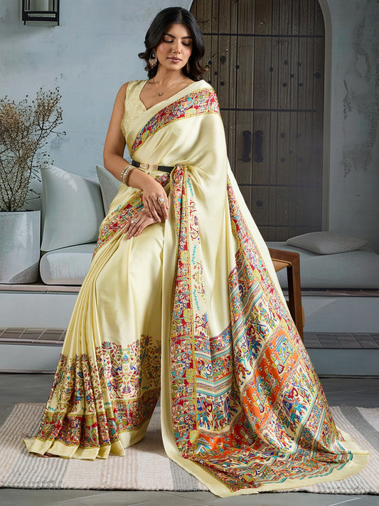Satin Madhubani Print saree