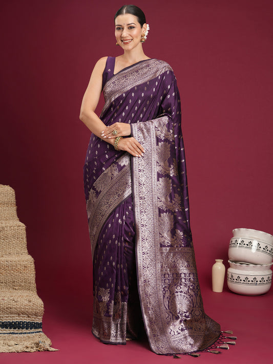 Wine Banarasi Silk Saree