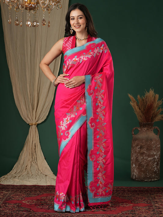 Rani Pink F soft Silk Saree