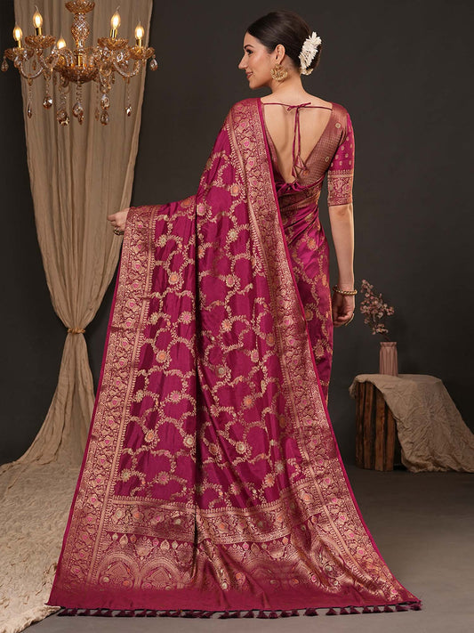 Magenta Banarasi Silk Saree